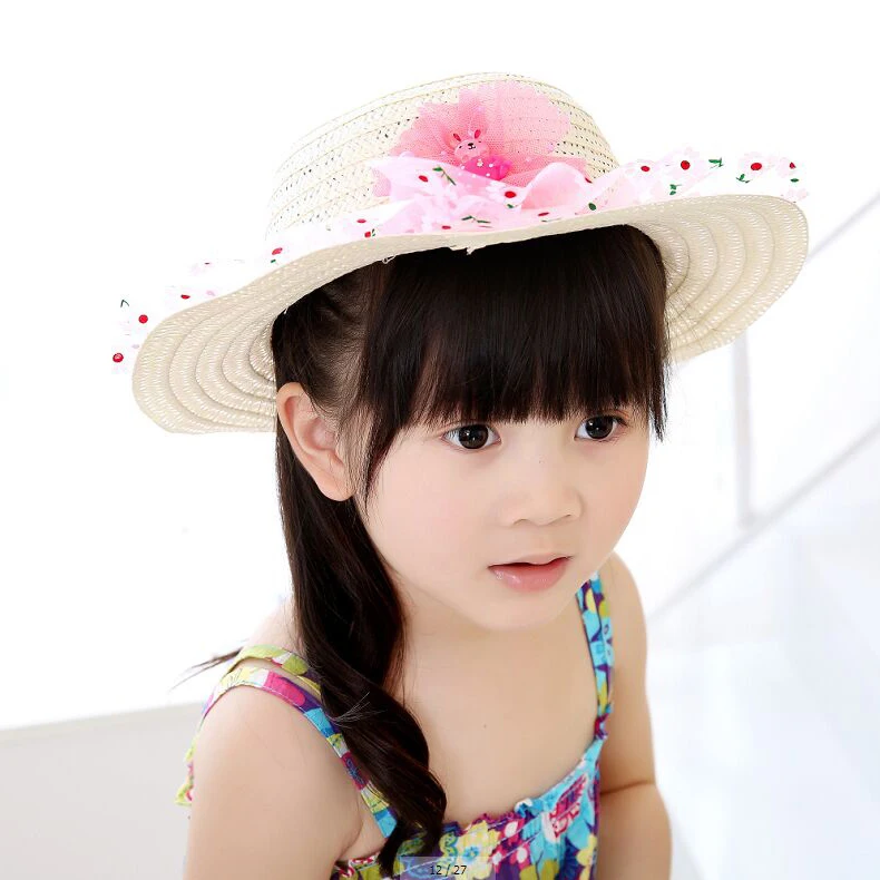 1 шт., новинка года, Летняя шелковая Цветочная Детская шляпа для защиты от солнца, модная защита от солнца на пляже, соломенная шляпа для девочек, бренд 8100