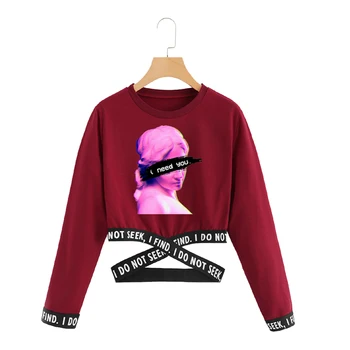 

Vaporwave Hoodies Sweatshirt Women Vintage Aesthetic Crop Top Short Girl Sexy Striped Sudadera Mujer Street Moletom Feminino Tee