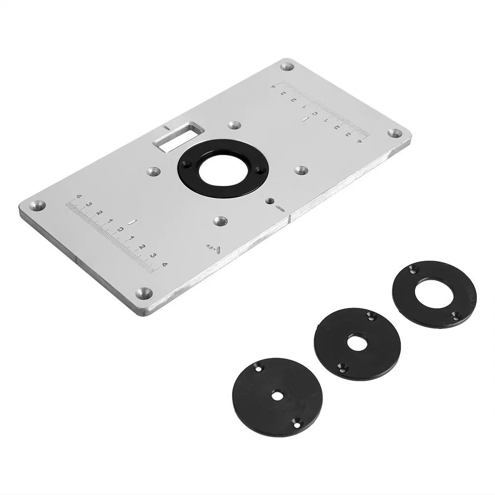 Aluminum Router Table Insert Plate Wood Router Trimmer with 4Pcs Insert Rings Screws for Woodworking Benches Engraving Machine