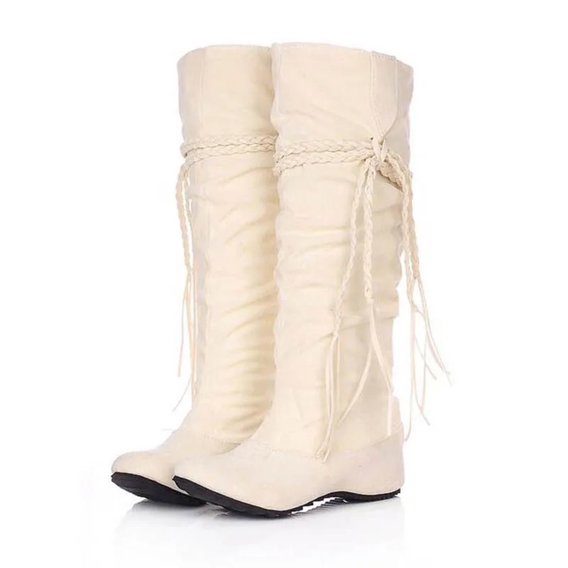 COVOYYAR кисточки бахрома Для женщин сапоги высотой выше колена сапоги до колена удобная обувь на низком каблуке, теплые зима-осень обувь размеров 34-43 WBS560