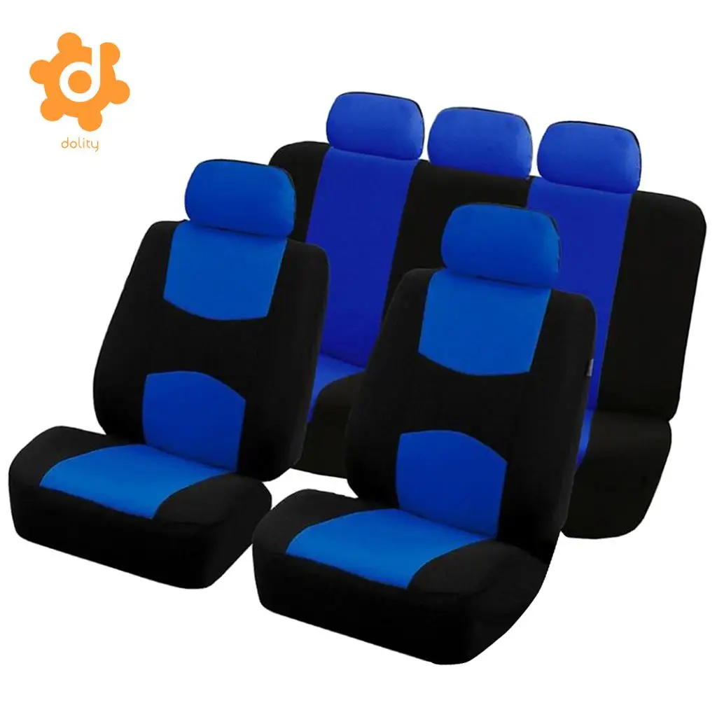 9pcs Car Fabric Front Rear Seat Covers Full Set Cushion Mat Protector Black/Gray/Blue/Red/Beige