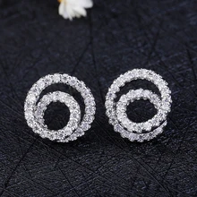 Нежный микро проложенный браслет из чистого серебра круглые серьги гвоздики кубические циркониевые сережки с хрусталем для женщин модные ювелирные изделия