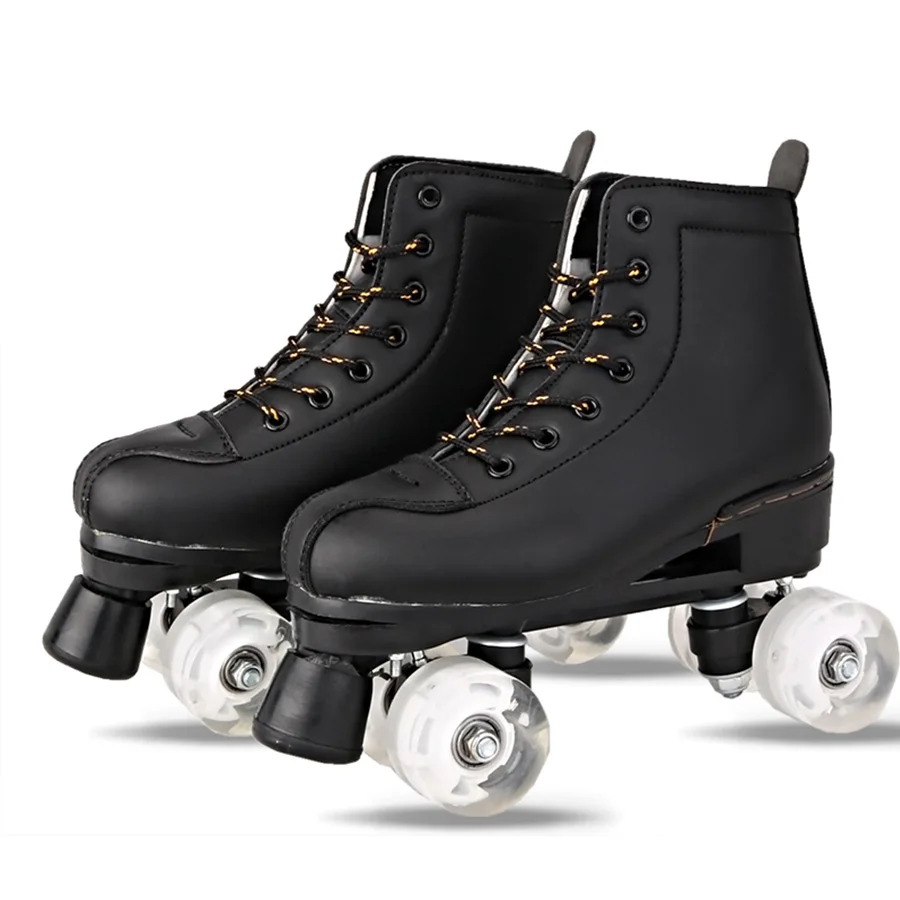 

Japy Artificial Leather Roller Skates Double Line Skates Women Men Adult Two Line Skating Shoes Patines With White PU 4 Wheels