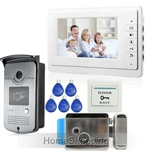 Envío Gratis Nuevo Apartamento de 7 “pantalla de Video de La Puerta Sistema de Intercomunicación Del Teléfono Cámara de La Puerta de Acceso RFID + Cerradura Eléctrica En Stock