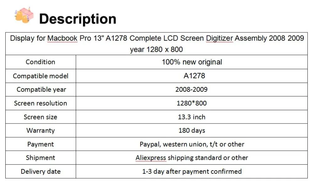 Дисплей для Macbook Pro 1" A1278 Полный ЖК-экран дигитайзер сборка 2008 2009 год 1280x800