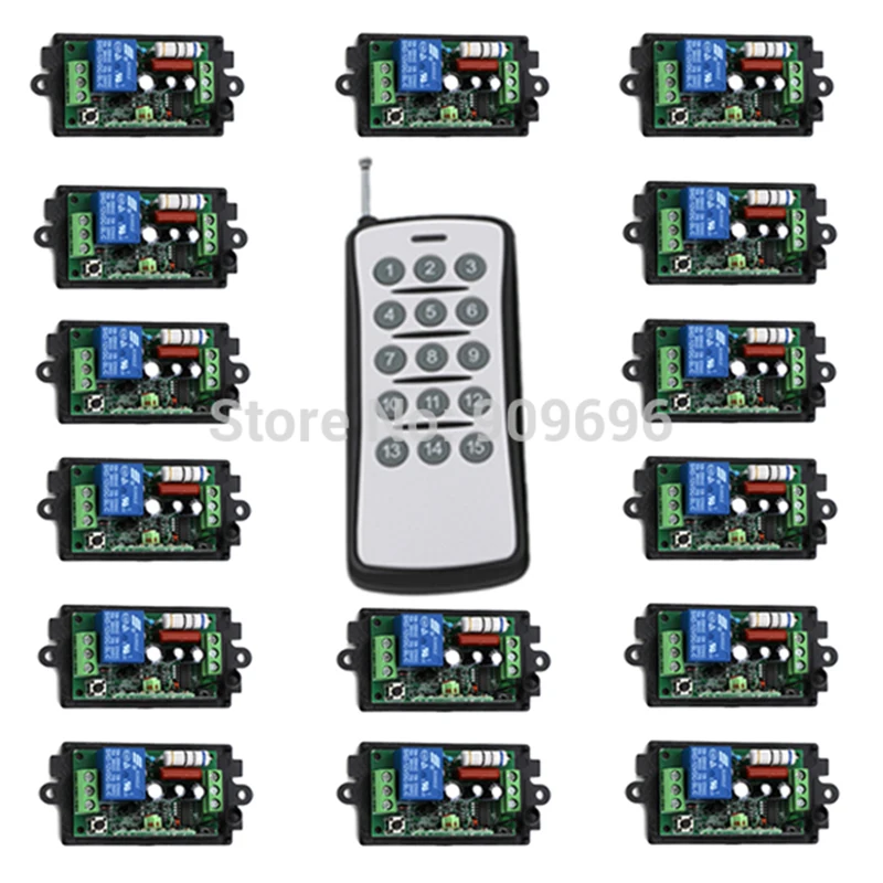

220V 110V 1CH RF Wireless Controller Remote Control Switch Learning Code light lamp ON OFF 15 x Receiver Output Adjusted