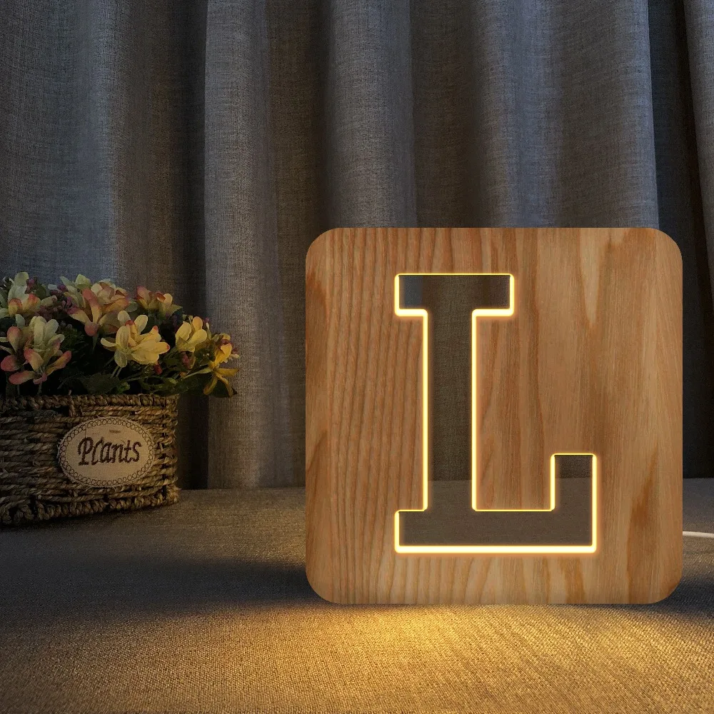 Carta de Madeira Conduziu a Luz da Noite Sinal do Famoso Luzes da Lâmpada Clube ao ar Decoração da Parede Presente do Dia dos Namorados Branca Alfabeto Casa Livre Interior 18 Cheap Luzes noturnas