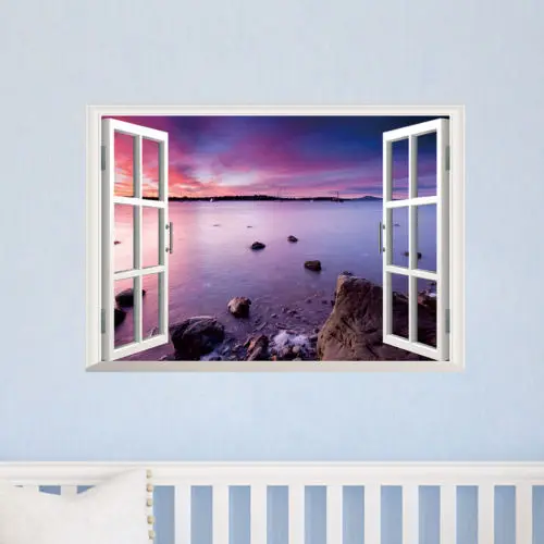 

Home Decor 3D Window Sea Beach View Scenery Art Vinyl Wall Sticker Wall Decals