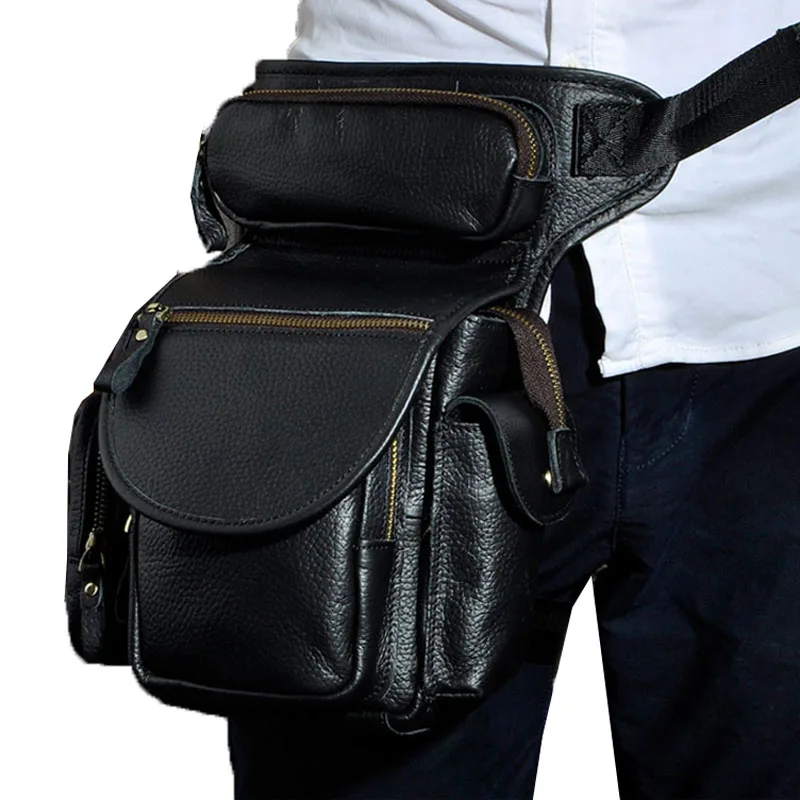 Crazy Horse/Oil Wax Genuine Leather Waist Bag Motorcycle Riding Men Hip
