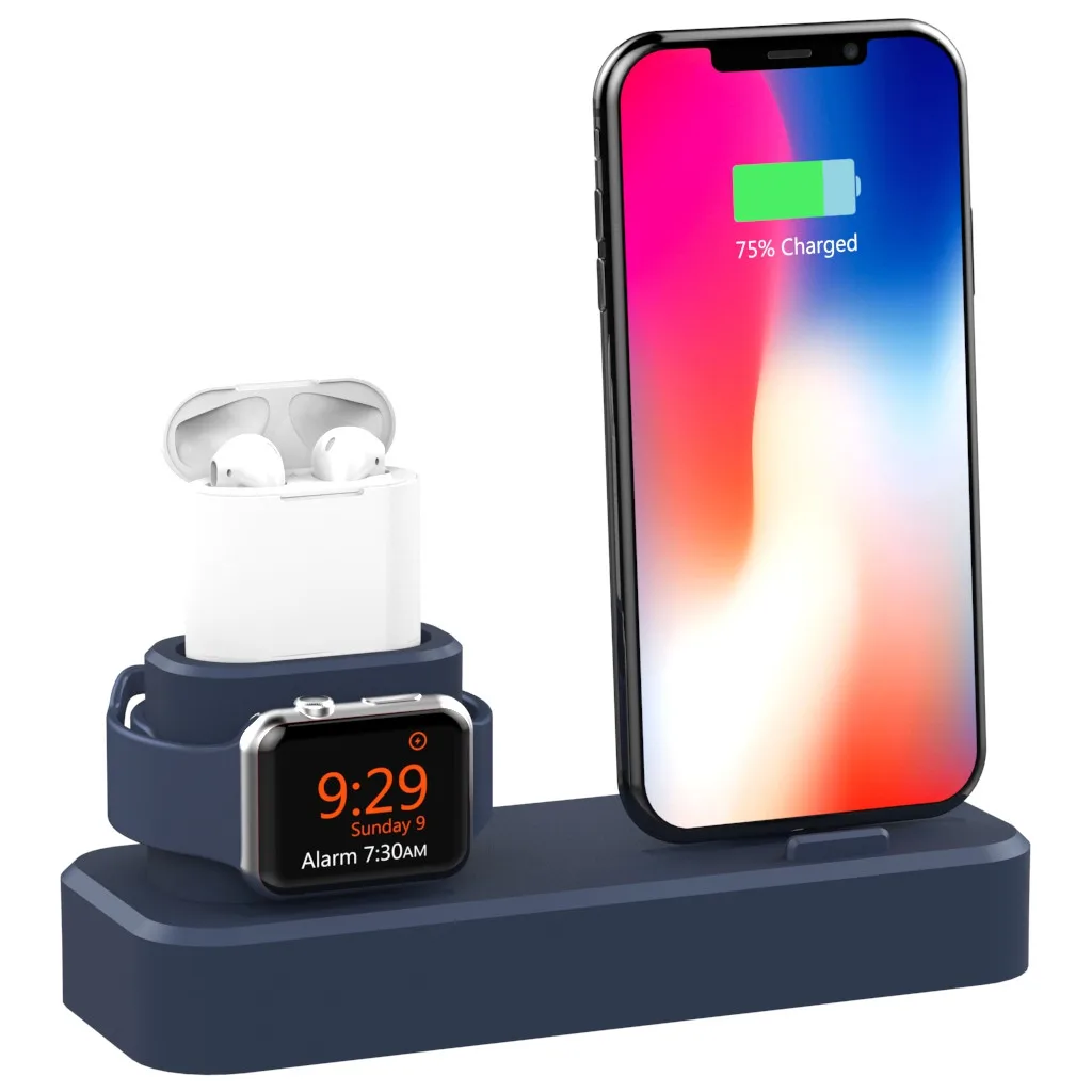 3 в 1 Беспроводное зарядное устройство Подставка для зарядки Apple Watch iPhone X Xs Max XR настольное Быстрое беспроводное зарядное устройство для Airpods