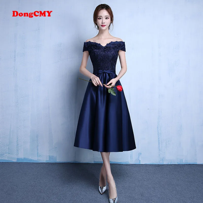 

DongCMY 2019 new fashion short design party plus size vestido de festa navy blue color prom dresses