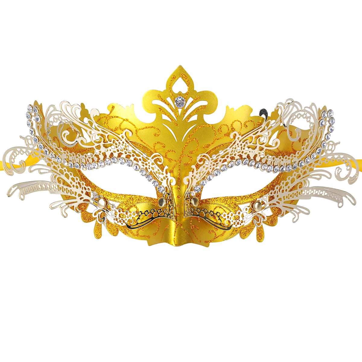 FunPa Половина лица Вечерние Маски Металл Лазерная резка женщин и мужчин Маска Косплей имитация шар с кристаллами Пром Принцесса Венецианская маска - Цвет: Golden