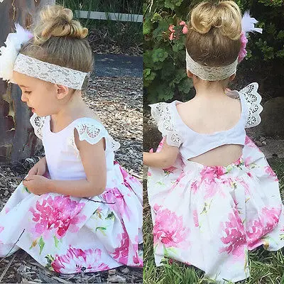 

2-7Y Floral Toddler Kids Girls Lace Flower Dress Summer Sundress Party Dresses
