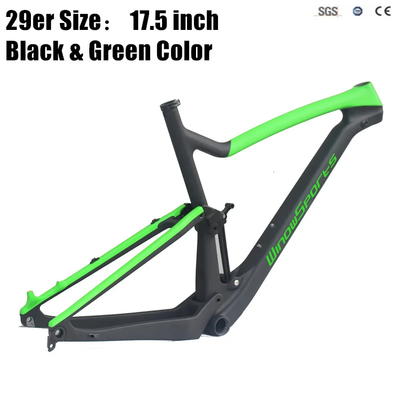 29er полная подвеска Карбон mtb рама XC рама для горного велосипеда углерода кадр Подвески дисковые Размер рамки 15,5/17,5/19/21 - Цвет: 17.5 Black Green