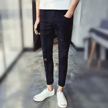 2017 hip-hop Men Jeans masculinaCasual Denim distressed Men’s Slim Jeans pants Brand Biker jeans skinny rock ripped jeans homme
