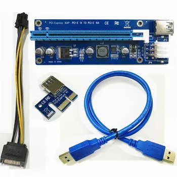 

VER 006C PCI-E PCI E Express 1X to 16X graphics card Riser Extender Card cable Adapter 6 pin power Supply For Bitcoin Miner