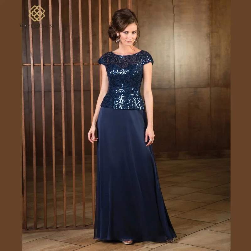 Navy Blue 2017 Mother Of The Bride font b Dresses b font A line Cap Sleeves