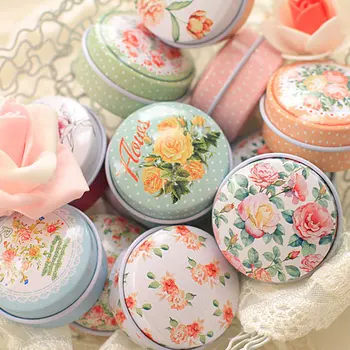 

48Pcs 4.3x2.5cm Pure And Fresh Flower Print Small Tin Box Kawaii Cosmetics Trinket Organizer Mini Container Tea Pill Coin Box