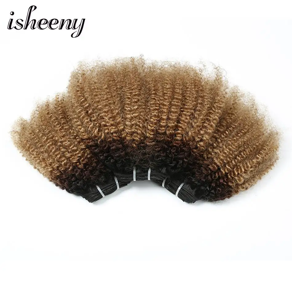 

Isheeny Afro Kinky Curly Hair Weaving 12"-20" Omber Color T1B/4/27 Hair Bundles 1 Piece Sew In Hair Weaves 100g