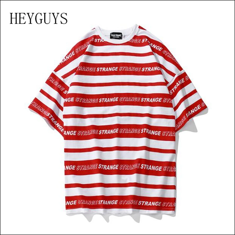 

HEYGUYS Striped Full Letter Printed Short Sleeve T Shirts 2018 Harajuku Hip Hop Casual Cotton Streetwear Fashion Swag Tshirts