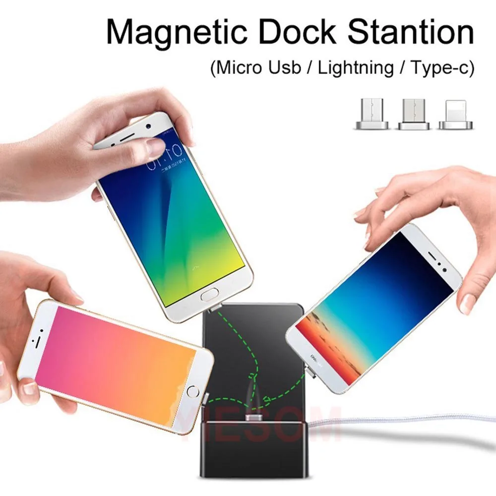 3 IN 1 Type-C Android ISO Magnetic Charging Dock Station Type C Micro USB Cable Magnet Charger Stand Cradle For iPhone X 8 Plus (2)