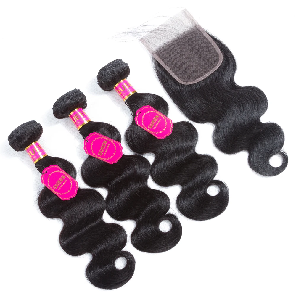 Queen Hair Products Brazilian Body Wave Hair Weave Bundles With Closure Brazilian Virgin Hair Human Hair Bundles With Closure