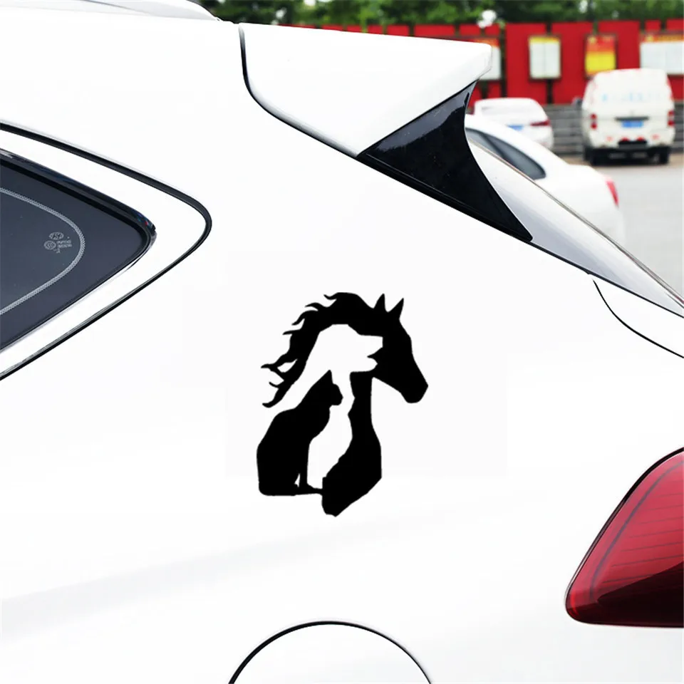 12.515.3CM ANIMAL LOVER Horse Dog Cat Car Sticker Vinyl Decal Funny Cartoon Car Accessories (4)