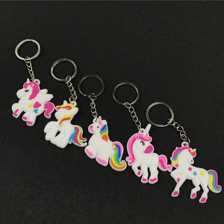 12Pcs Unicornio Party Rubber Bangle Key Chains Kids Favors Birthday Bracelet Baby Shower DIY Colorful horse Party Decor Supplies