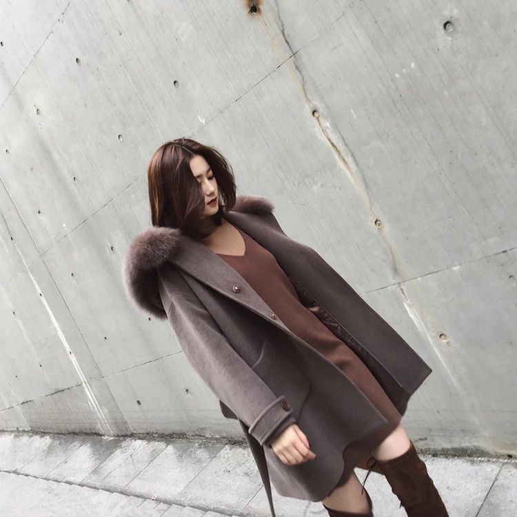 Women wool coat Office Lady Hooded Women Wool Blend Coat Double Breasted Solid Cashmere Jacket Slim Regular Ladies Coats C338