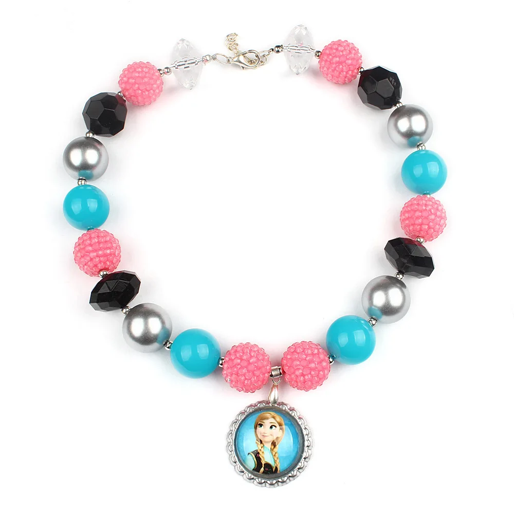 

Lovely Gifts For Girls Fronze Anna Charm Pendant Necklace 20mm Chunky Beads Strand Chokers Necklace Child Baby Dress Up Jewelry