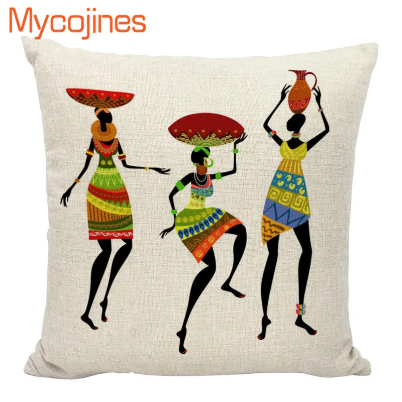 Красочные подушки Африканская женщина девушка танцы Чехлы для подушек Африканский костюм культуры декоративная подушка декоративные льняные наволочки