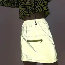 Женская летняя застежка-молния лампа-рефлектор прямая мини-юбка желтая Ночная Клубная эластичная талия Повседневная юбка