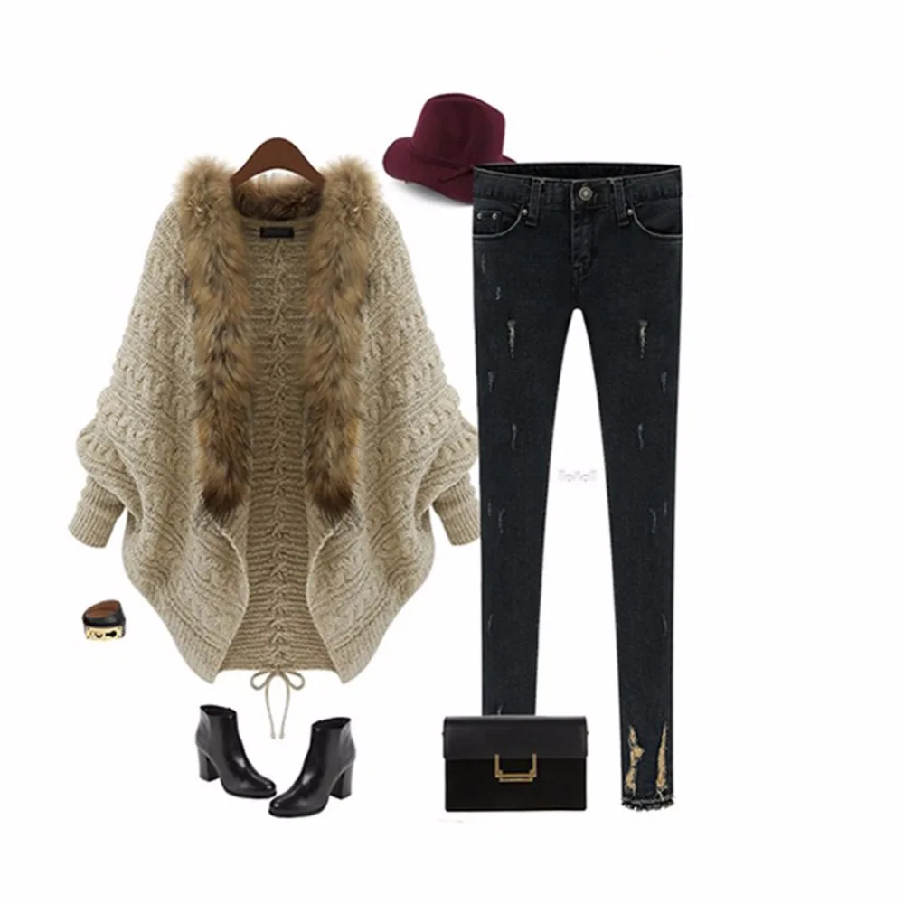 Wholesale Trendy Women's Ladies Loose Fur Collar Batwing