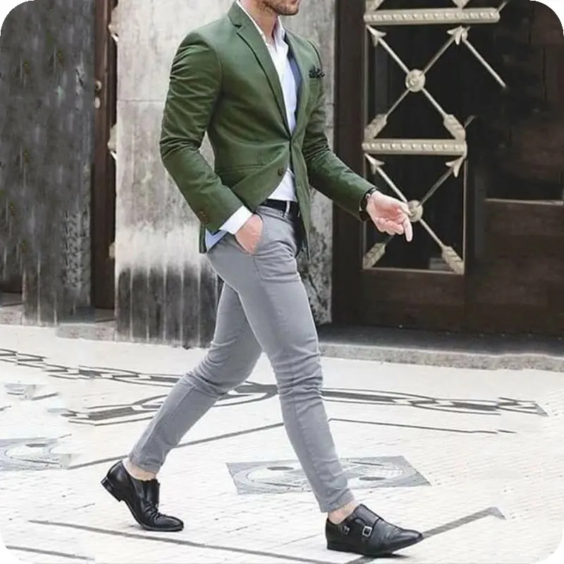 

2020 Green Slim Fit Casual Mens Suits Costume Homme Wedding Tuxedos Groom Wear 2 Pieces (Jacket+Pants) Fromal Prom Suits