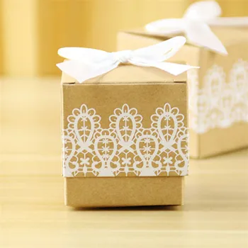 

100PCS bowknot lace Kraft Paper Boxes Candy Box Wedding Favors Gift Party Birthday Baby Shower Supply