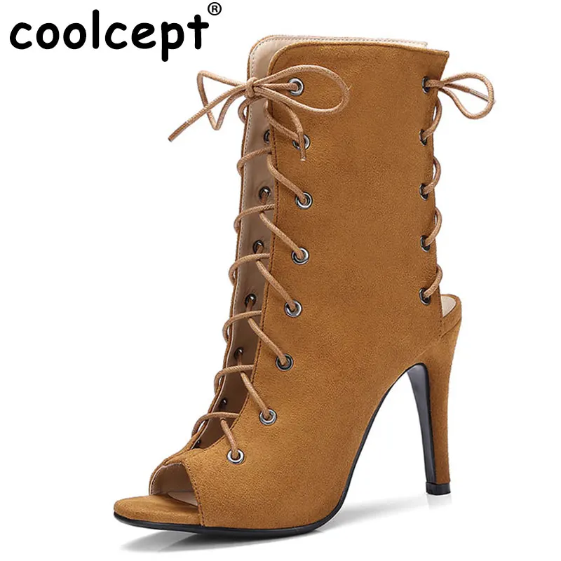 

Coolcept Women Gladiator High Heels Sandals Lace Up Open Toe Heel Shoes Women Cross Strap Sandalias Party Footwear Size 34-43
