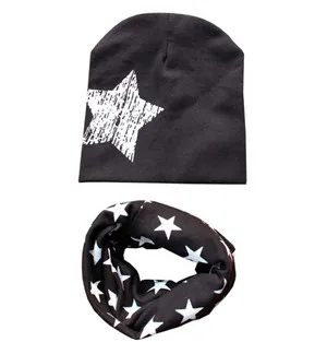 Мягкая хлопковая Шапка-бини для маленьких мальчиков и девочек, шапка со звездой, шарф, шейный платок - Цвет: B