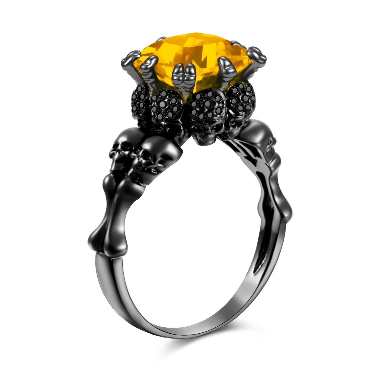 Череп кольцо черный циркон для женщин обручальное Панк модные европейские и ювелирные изделия из Америки дропшиппинг - Цвет основного камня: Цвет: желтый