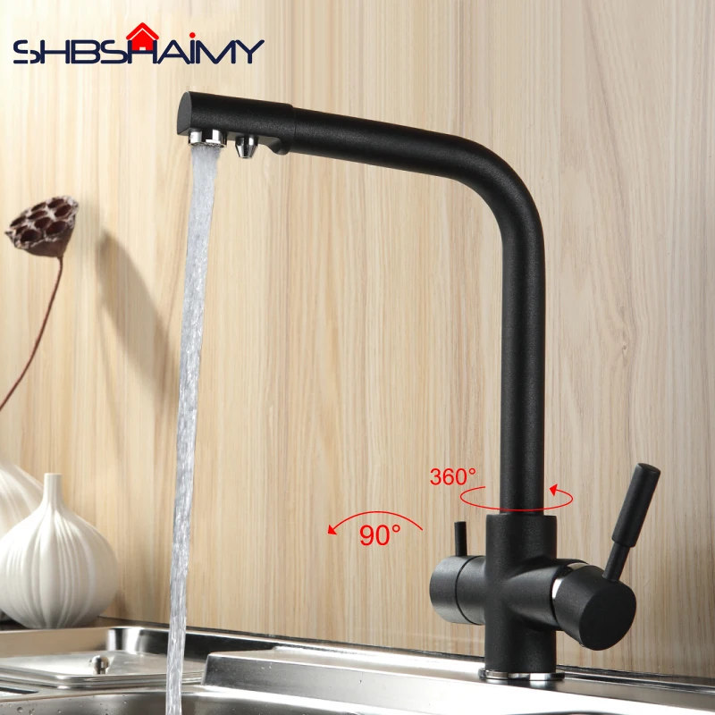 

New Black Kitchen sink Faucet mixer Seven Letter Design 360 Degree Rotation Water Purification tap Dual Handle