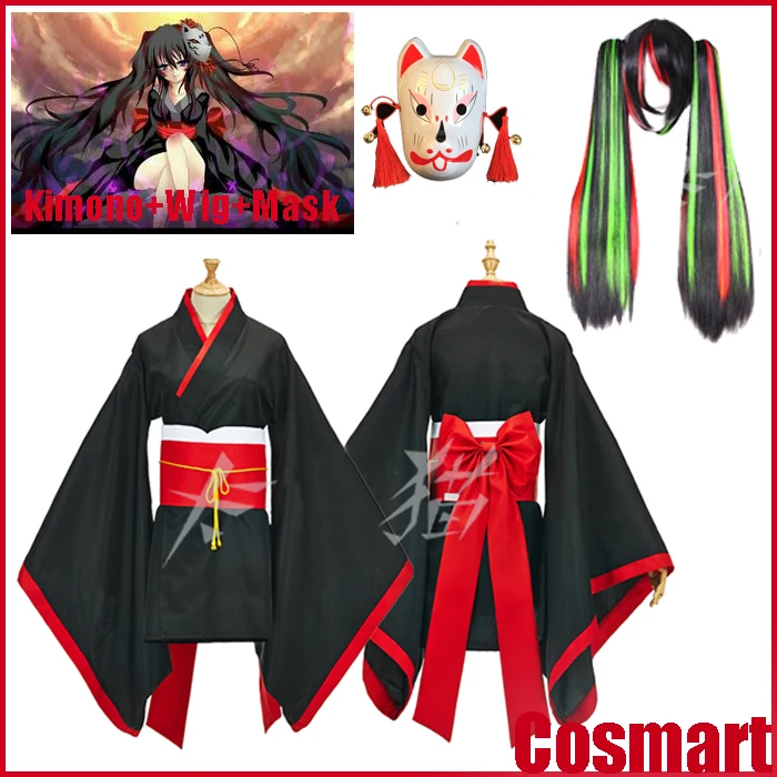 

[STOCK]Kimono+Wig+Mask Anime Vocaloid Demon and Bones Miku New Role Play Halloween cosplay costumes for women free shipping