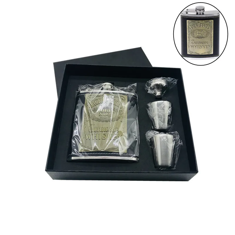 

Bpa free 5/6oz whisky flagon Stainless steel alcohol hip flask with pu leather Mirror Cigarette case HIP FLASK SET WITH GIFT Box