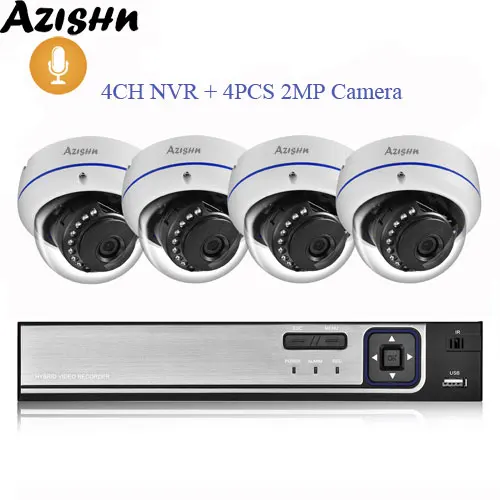 AZISHN 4CH 5MP POE NVR система безопасности 5MP 4MP 2MP H.265 аудио запись IP камера ИК ночного видения Onvif CCTV комплект видеонаблюдения - Цвет: 4CH NVR and 4PCS 2MP