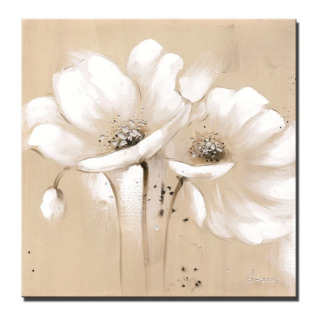 Large Abstract Flowers Canvas Paintings White Color Modern Poppies Flowers Posters And Prints