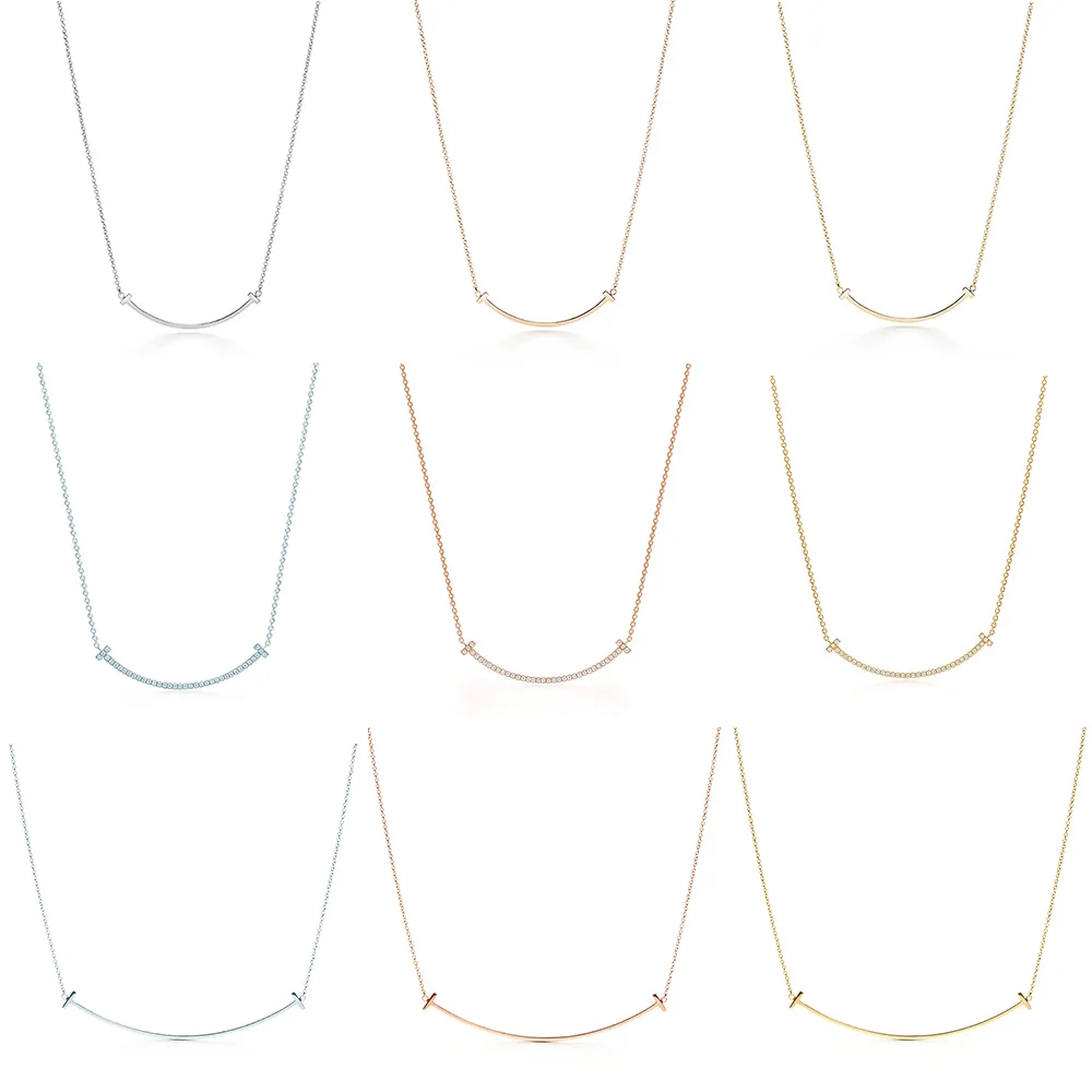 

New Tiff 925 Sterling Silver Original 1:1 T Smiley Necklace with Logo Multi-size Manufacturers Wholesale Women's Jewelry Gift