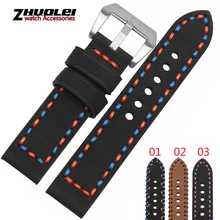 Moda couro genuíno bolsa de mão-feito colorido costura strap 22mm marrom preto