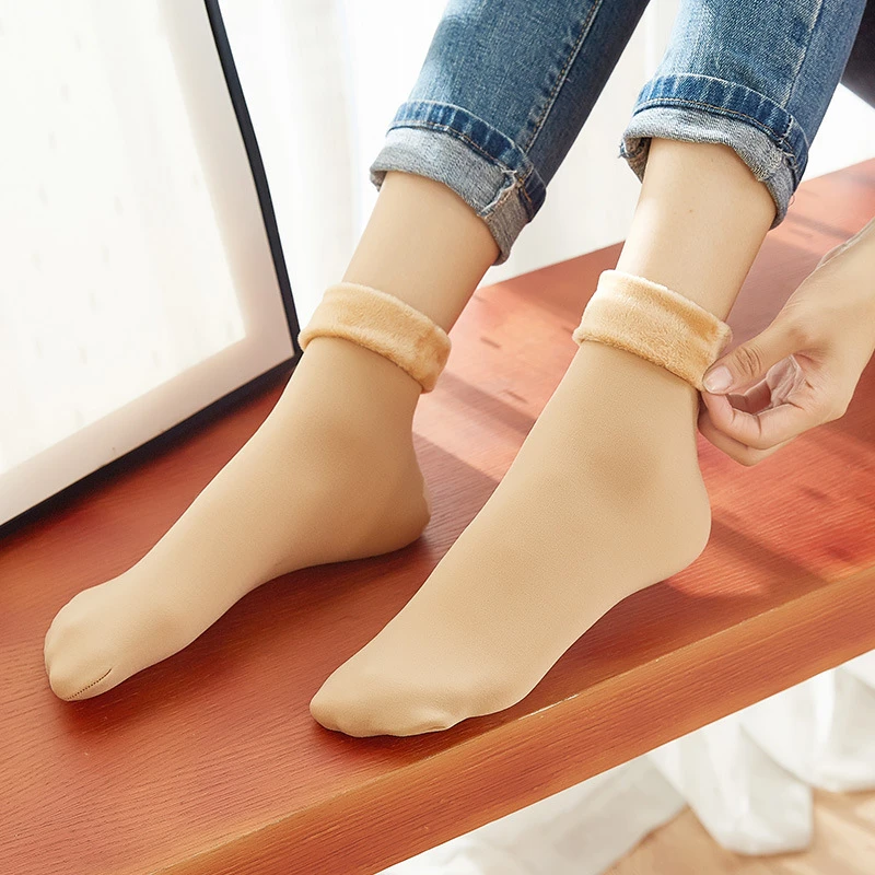

Fluffy Socks Winter Fluffy Nude Solid Socks Thick Cotton Winter Warm Women Thick Warm Cashmere Snow Socks