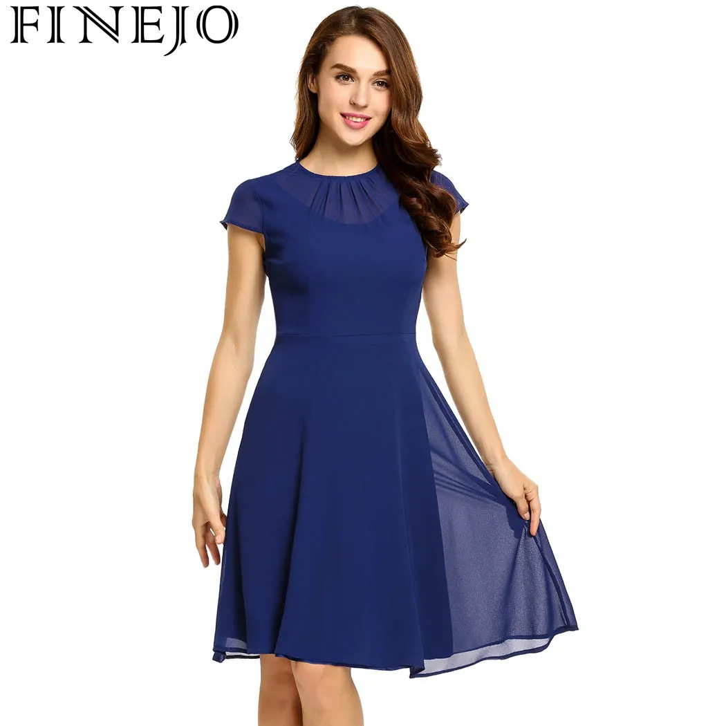 FINEJO Keyhole Back Fit and Flare Chiffon Dress summer spring 2018 Robe ...