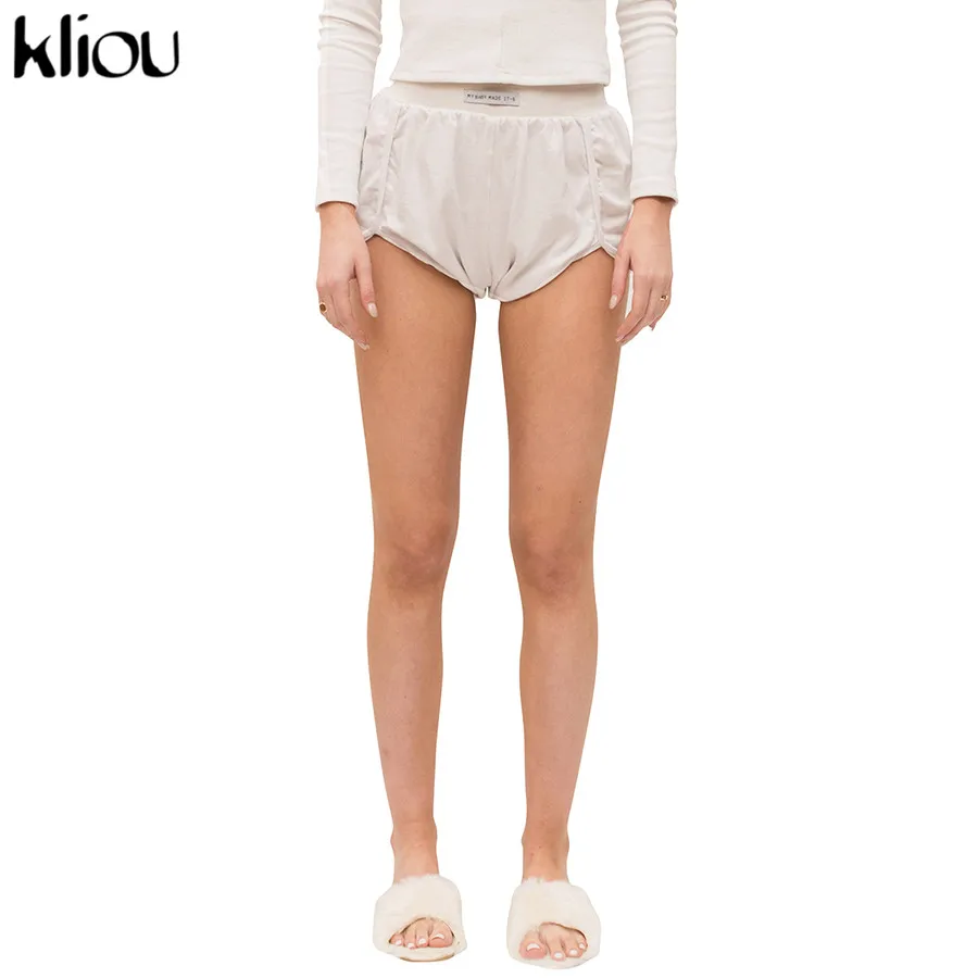 Kliou women casual cotton shorts elastic waist short bottom summer girls cute shorts women street fashion short trousers