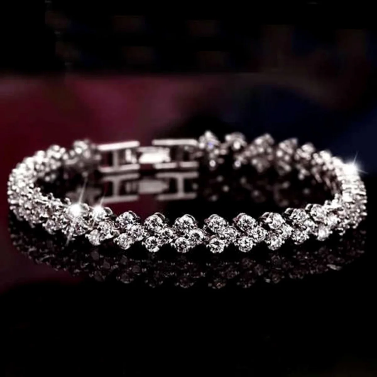 Luxury Crystal Bracelets For Women Girls Silver Bracelets & Bangles