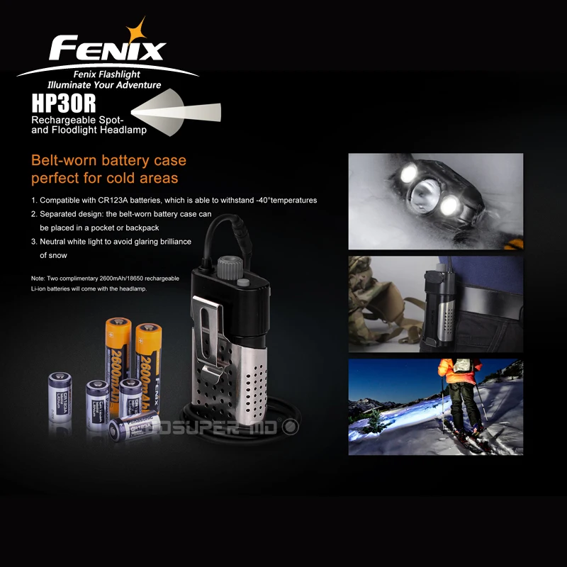Перезаряжаемый фонарь Fenix HP30R Cree LEDs Max 1000 Lumens прожектор налобный с батареями